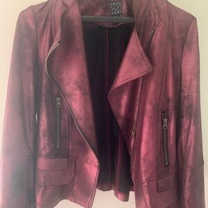 Clara Sun Woo Metallic Magenta Sugar Plum Distressed Moto Jacket Medium